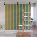 Classic Double Stripe Vertical Pattern in Teal Green and Ochre Mustard Wall Mural Gallery Image 1