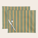 Classic Double Stripe Vertical Pattern in Teal Green and Ochre Mustard Placemat Gallery Image 1
