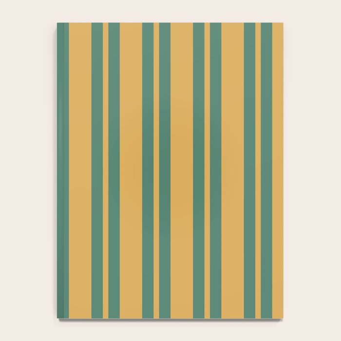 Classic Double Stripe Vertical Pattern in Teal Green and Ochre Mustard Notebook Gallery Image 4