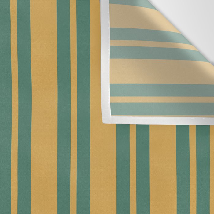 Classic Double Stripe Vertical Pattern in Teal Green and Ochre Mustard Wall Tapestry Gallery Image 3
