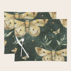 Large Watercolor Moths on Dark Green Background Placemat Gallery Image 1