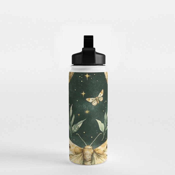 Large Watercolor Moths on Dark Green Background Water Bottle Gallery Image 2