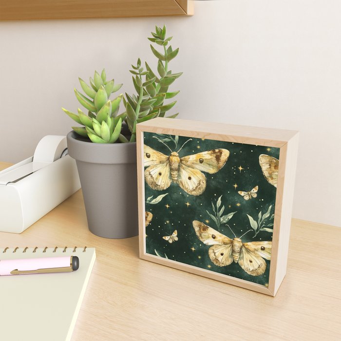 Large Watercolor Moths on Dark Green Background Mini Art Print Gallery Image 2