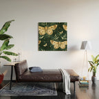Large Watercolor Moths on Dark Green Background Wood Wall Art Gallery Image 2