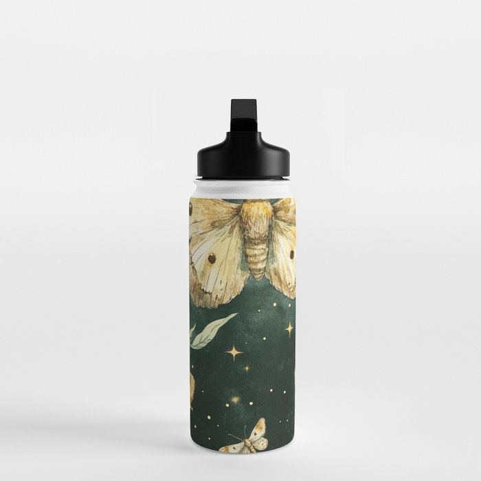 Large Watercolor Moths on Dark Green Background Water Bottle Gallery Image 3