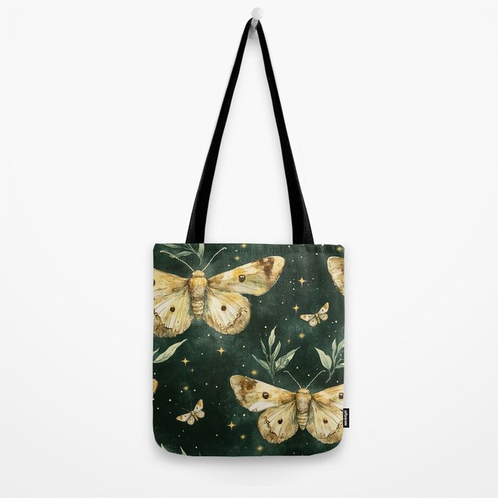 Large Watercolor Moths on Dark Green Background Tote Bag Gallery Image 2