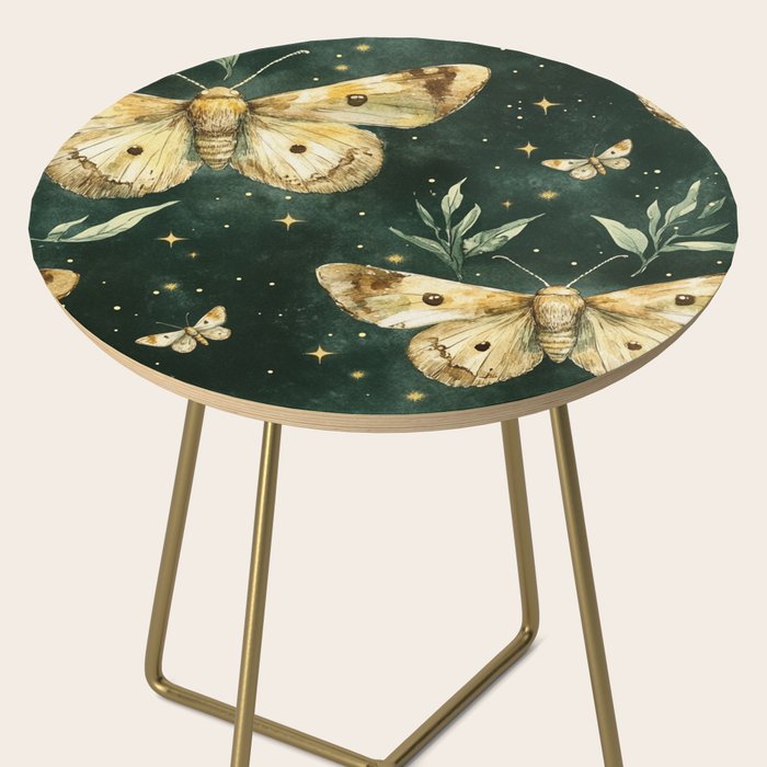 Large Watercolor Moths on Dark Green Background Side Table Gallery Image 2