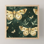 Large Watercolor Moths on Dark Green Background Mini Art Print Gallery Image 1
