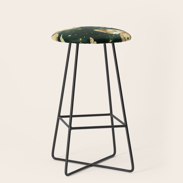 Large Watercolor Moths on Dark Green Background Stool Gallery Image 1