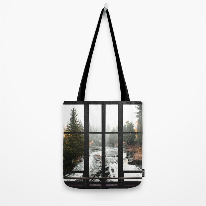 Window to the Waterfall and Forest | Foggy Forest Landscape in Autumn Tote Bag Gallery Image 2
