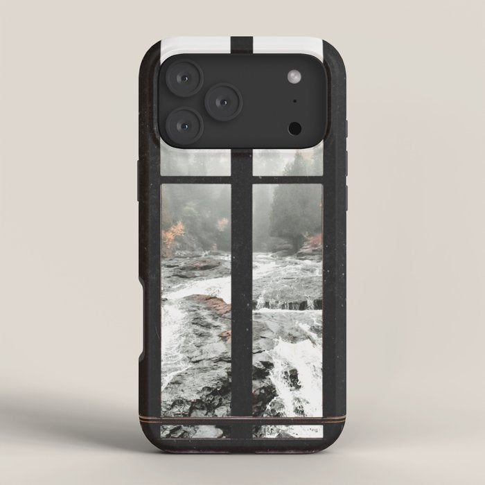 Window to the Waterfall and Forest | Foggy Forest Landscape in Autumn iPhone Case Gallery Image 4