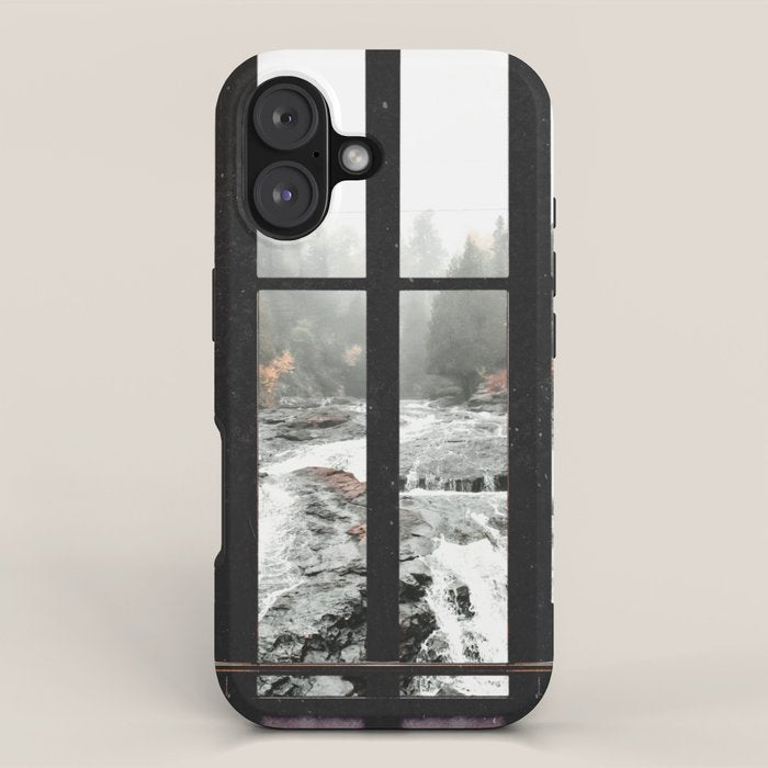 Window to the Waterfall and Forest | Foggy Forest Landscape in Autumn iPhone Case Gallery Image 1