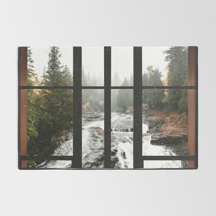 Window to the Waterfall and Forest | Foggy Forest Landscape in Autumn Rug Gallery Image 2
