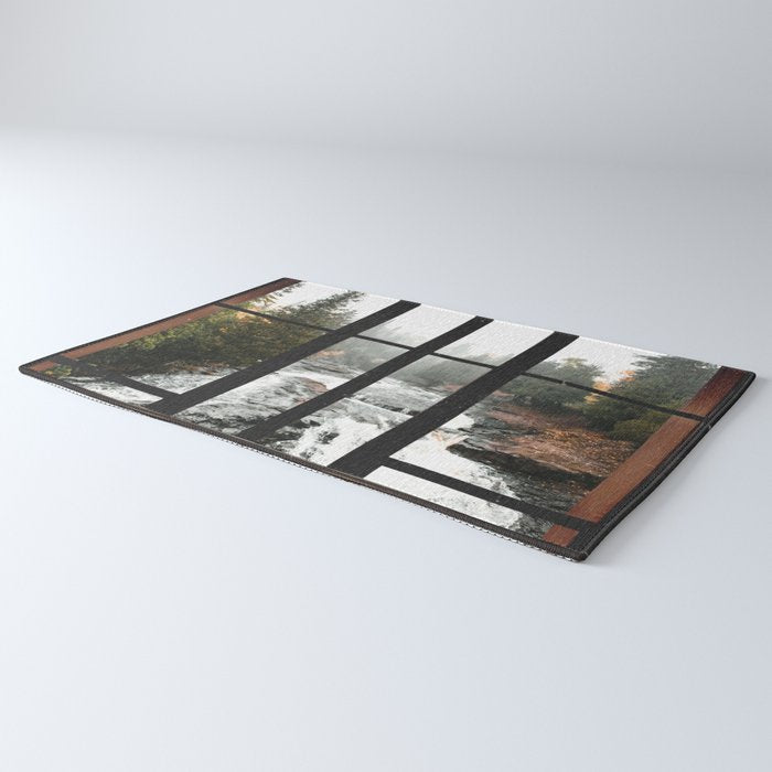 Window to the Waterfall and Forest | Foggy Forest Landscape in Autumn Rug Gallery Image 3