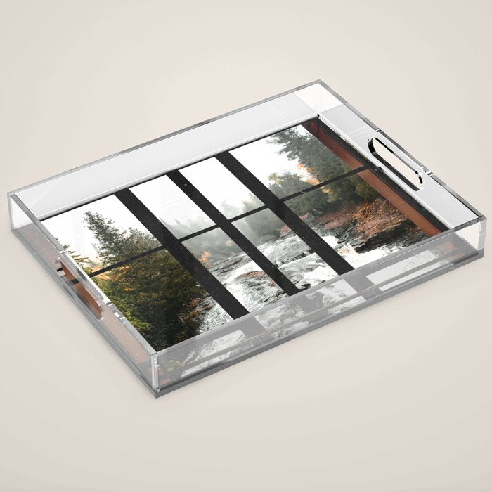 Window to the Waterfall and Forest | Foggy Forest Landscape in Autumn Acrylic Tray Gallery Image 1