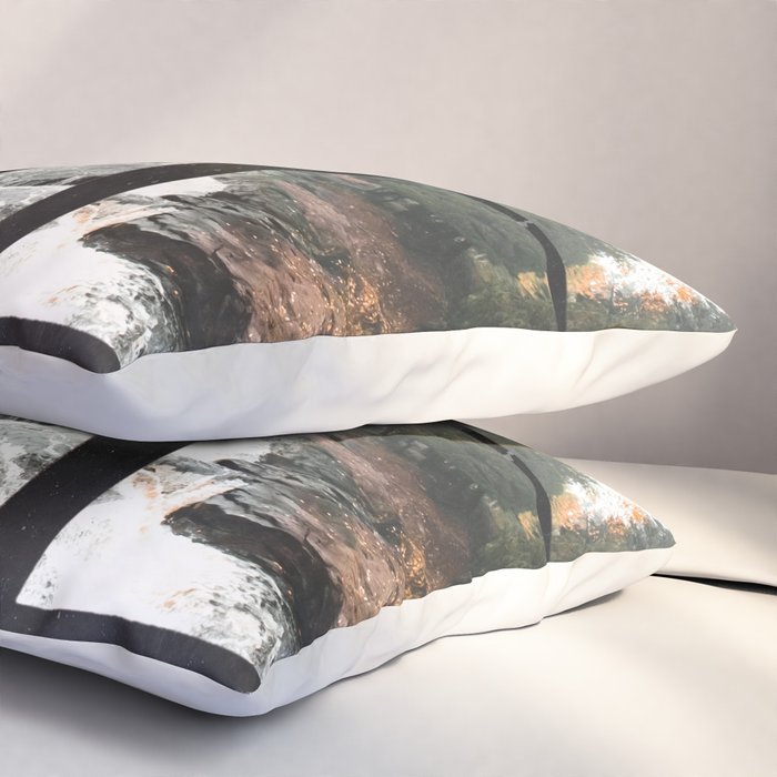 Window to the Waterfall and Forest | Foggy Forest Landscape in Autumn Pillow Sham Gallery Image 3