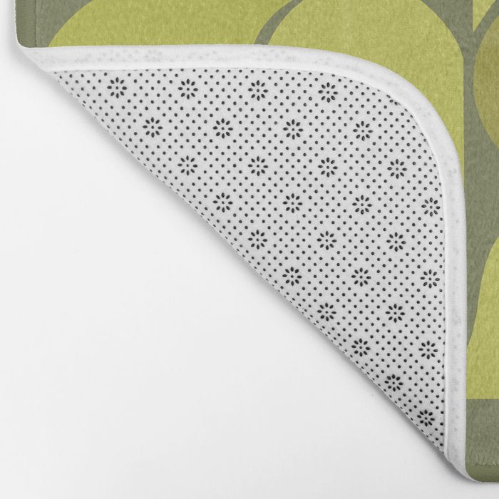 Bright Yellow Teardrop Pattern on Olive Green Bath Mat Gallery Image 2