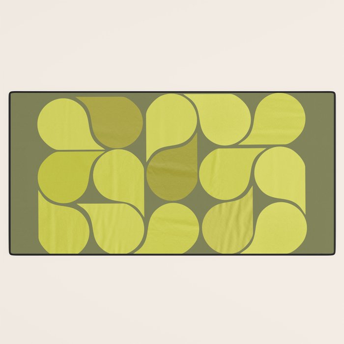 Bright Yellow Teardrop Pattern on Olive Green Desk Mat Gallery Image 3