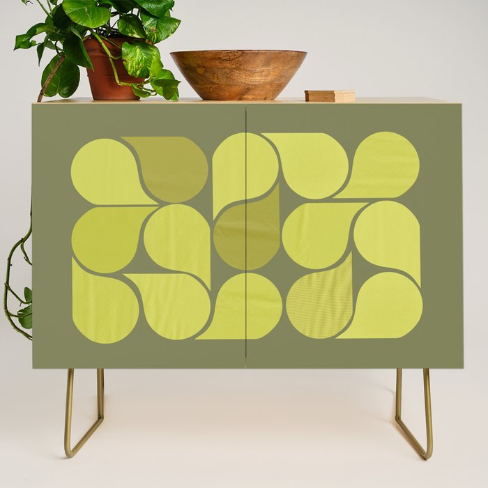 Bright Yellow Teardrop Pattern on Olive Green Credenza Gallery Image 1