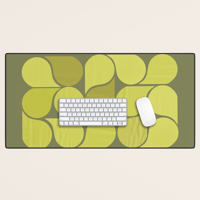 Bright Yellow Teardrop Pattern on Olive Green Desk Mat Gallery Image 1