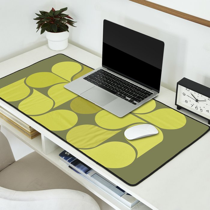 Bright Yellow Teardrop Pattern on Olive Green Desk Mat Gallery Image 2