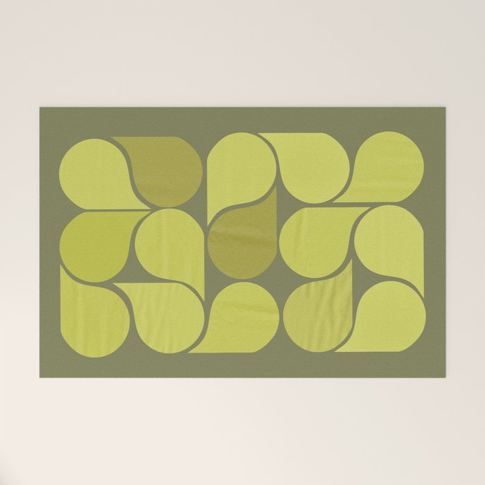 Bright Yellow Teardrop Pattern on Olive Green Welcome Mat Gallery Image 1