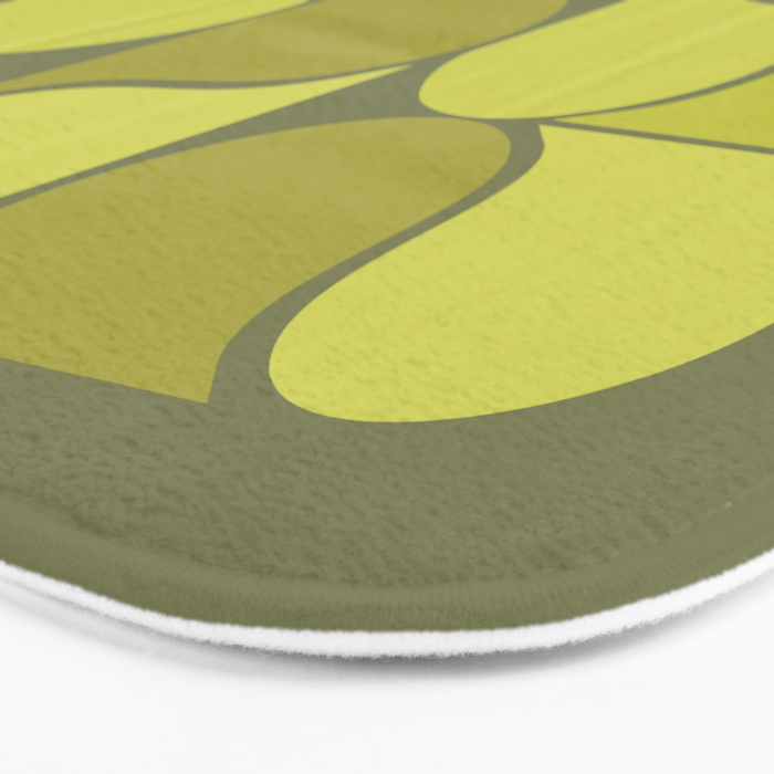 Bright Yellow Teardrop Pattern on Olive Green Bath Mat Gallery Image 3