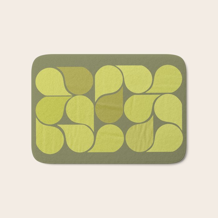 Bright Yellow Teardrop Pattern on Olive Green Bath Mat Gallery Image 1
