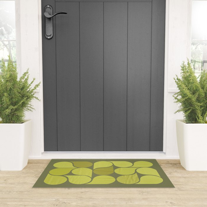 Bright Yellow Teardrop Pattern on Olive Green Welcome Mat Gallery Image 3