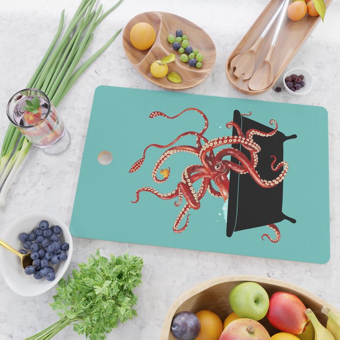 Giant Squid in Bathtub Cutting Board Gallery Image 2
