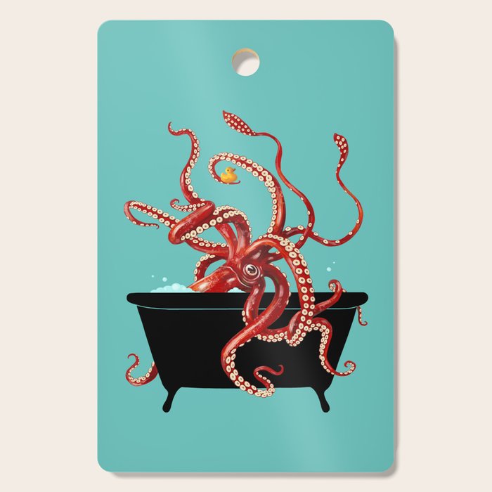 Giant Squid in Bathtub Cutting Board Gallery Image 1