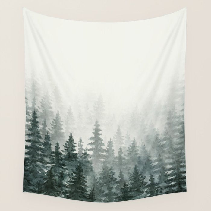 Foggy Pine Trees 3 Wall Tapestry Gallery Image 4