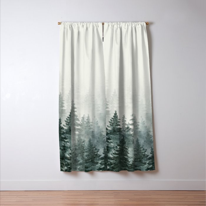 Foggy Pine Trees 3 Window Curtain Gallery Image 3