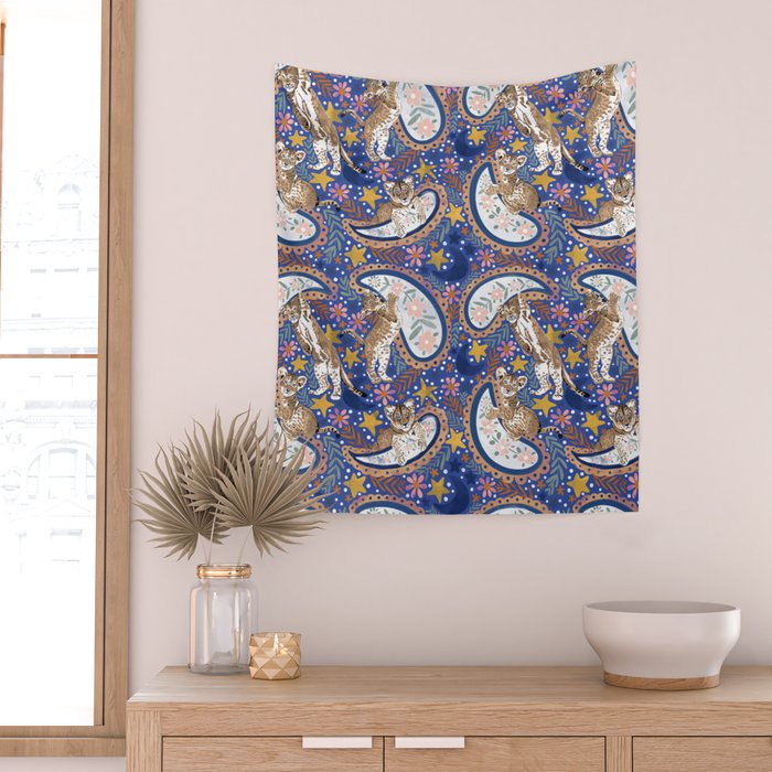 Leopard Cubs Starry Night Wall Tapestry Gallery Image 2