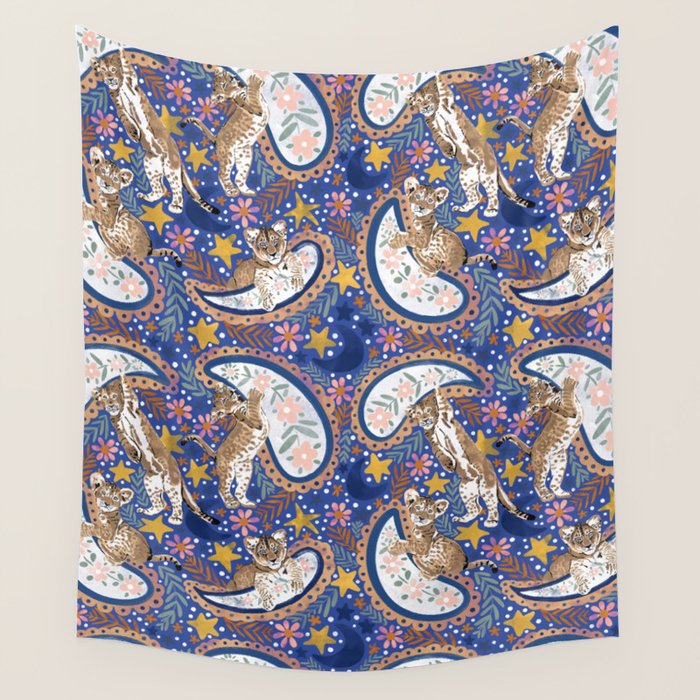 Leopard Cubs Starry Night Wall Tapestry Gallery Image 4