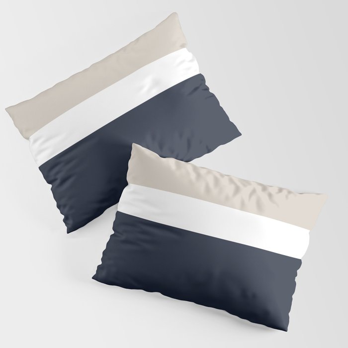 Simple Minimalist Color Block Pattern - Mid Striped Solid Light Mushroom Beige White Deep Navy Blue Pillow Sham Gallery Image 3