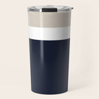 Simple Minimalist Color Block Pattern - Mid Striped Solid Light Mushroom Beige White Deep Navy Blue Travel Mug Gallery Image 1