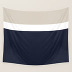 Simple Minimalist Color Block Pattern - Mid Striped Solid Light Mushroom Beige White Deep Navy Blue Wall Tapestry Gallery Image 4