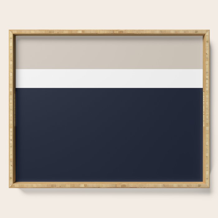 Simple Minimalist Color Block Pattern - Mid Striped Solid Light Mushroom Beige White Deep Navy Blue Serving Tray Gallery Image 1