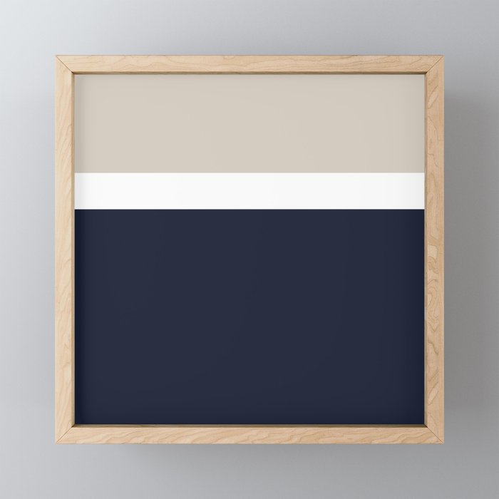 Simple Minimalist Color Block Pattern - Mid Striped Solid Light Mushroom Beige White Deep Navy Blue Mini Art Print Gallery Image 1