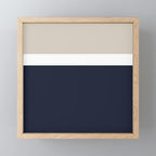Simple Minimalist Color Block Pattern - Mid Striped Solid Light Mushroom Beige White Deep Navy Blue Mini Art Print Gallery Image 1
