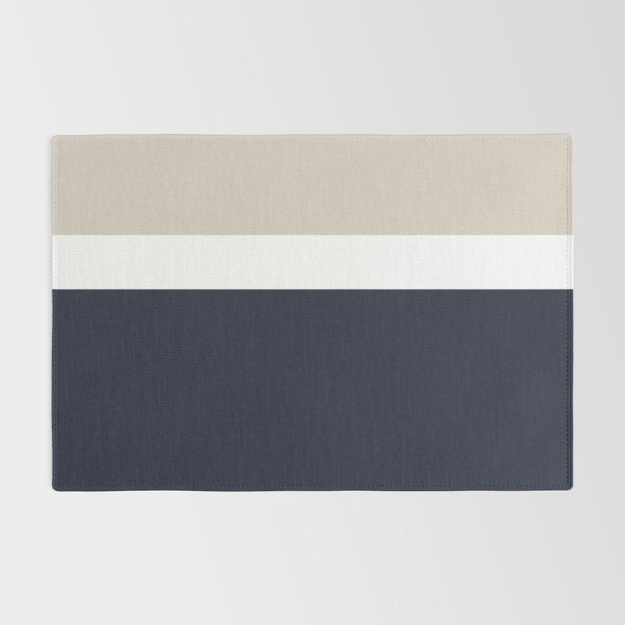 Simple Minimalist Color Block Pattern - Mid Striped Solid Light Mushroom Beige White Deep Navy Blue Rug Gallery Image 2