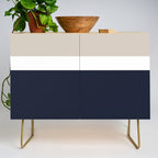 Simple Minimalist Color Block Pattern - Mid Striped Solid Light Mushroom Beige White Deep Navy Blue Credenza Gallery Image 1