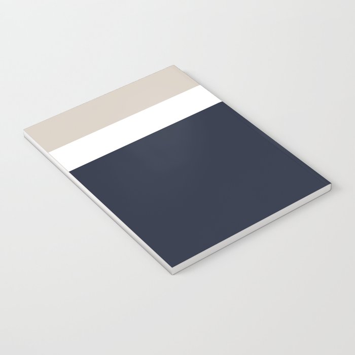 Simple Minimalist Color Block Pattern - Mid Striped Solid Light Mushroom Beige White Deep Navy Blue Notebook Gallery Image 3