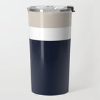 Simple Minimalist Color Block Pattern - Mid Striped Solid Light Mushroom Beige White Deep Navy Blue Travel Mug Gallery Image 2