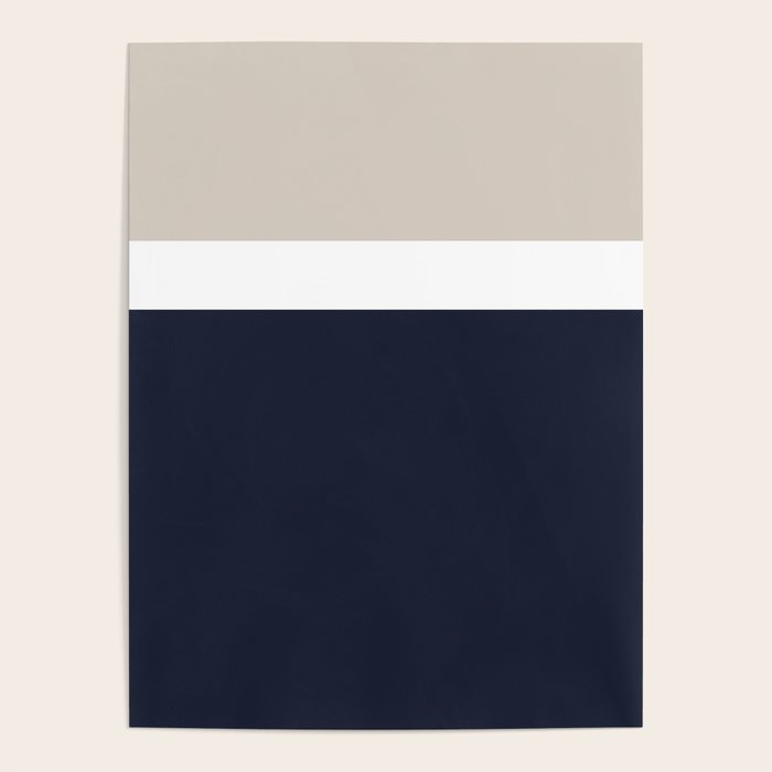 Simple Minimalist Color Block Pattern - Mid Striped Solid Light Mushroom Beige White Deep Navy Blue Poster Gallery Image 4