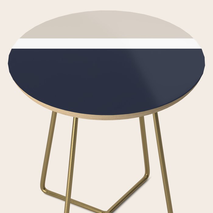 Simple Minimalist Color Block Pattern - Mid Striped Solid Light Mushroom Beige White Deep Navy Blue Side Table Gallery Image 2
