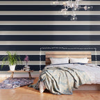 Simple Minimalist Color Block Pattern - Mid Striped Solid Light Mushroom Beige White Deep Navy Blue Wallpaper Gallery Image 3