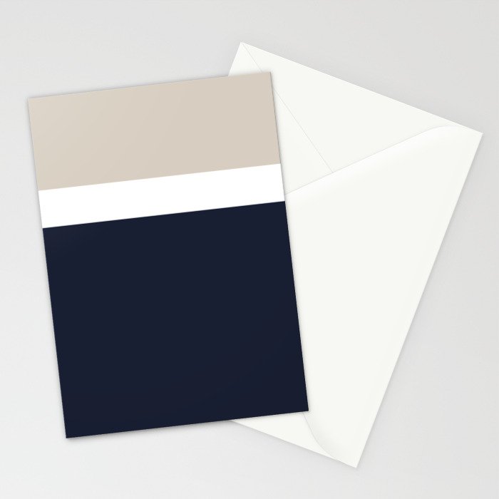 Simple Minimalist Color Block Pattern - Mid Striped Solid Light Mushroom Beige White Deep Navy Blue Stationery Card Gallery Image 2