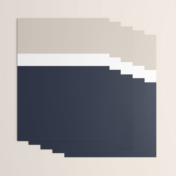 Simple Minimalist Color Block Pattern - Mid Striped Solid Light Mushroom Beige White Deep Navy Blue Wrapping Paper Gallery Image 3